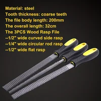 3pcs Wood File Woodworking Files, Round, Half-round, Flat File Rasp High Quality Carbon Steel Rasp File For Woodworking Shaping, 4