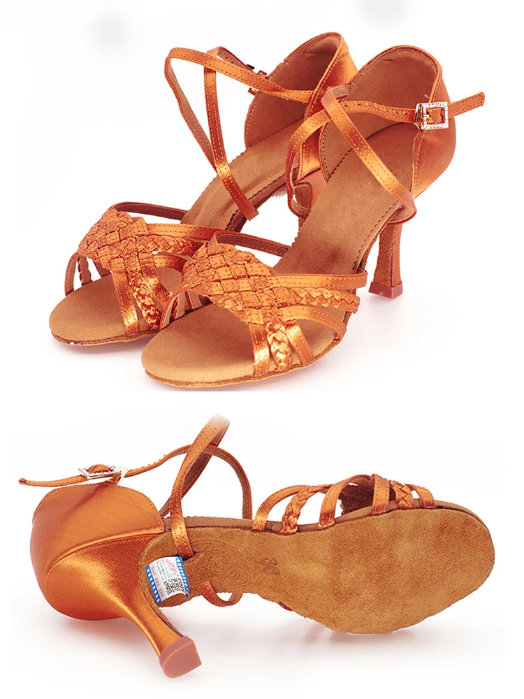 Classic Party Ballroom Dancing Shoe for Girl Training Dance Sneakers Tango Flamenco Shoes Lace Up Thin Spike Heels Cha-BDD2360-B