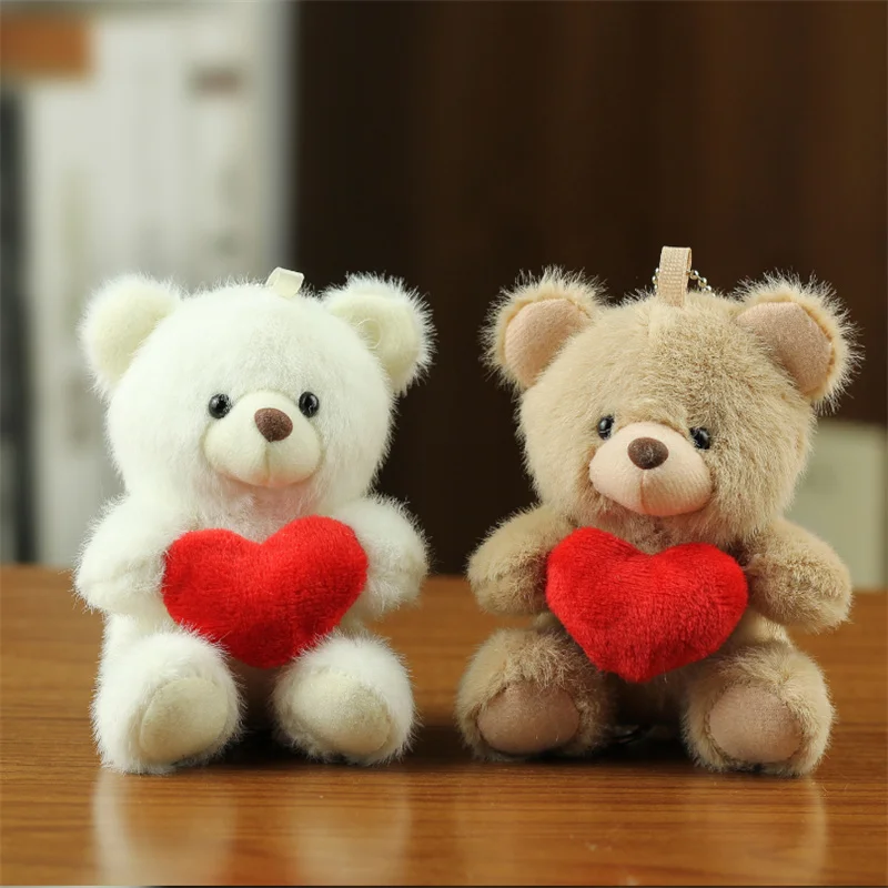 

10CM Soft Embrace Love Bear Cute Plush Bag Keychain Car for Pendant Doll Kids Toys Stuffed Animals Fluffy Bear Gift