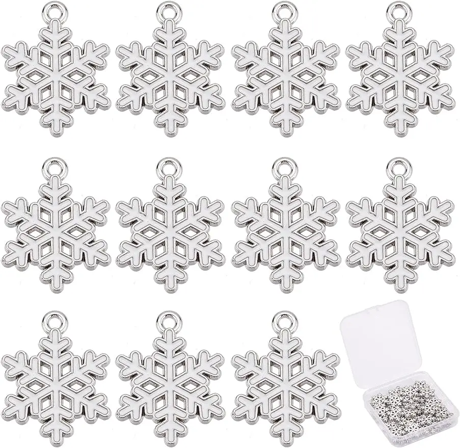 

40Pcs Alloy Enamel Pendants for Christmas Snowflake Platinum White 20.5x16x1.7mm Hole: 1.5mm