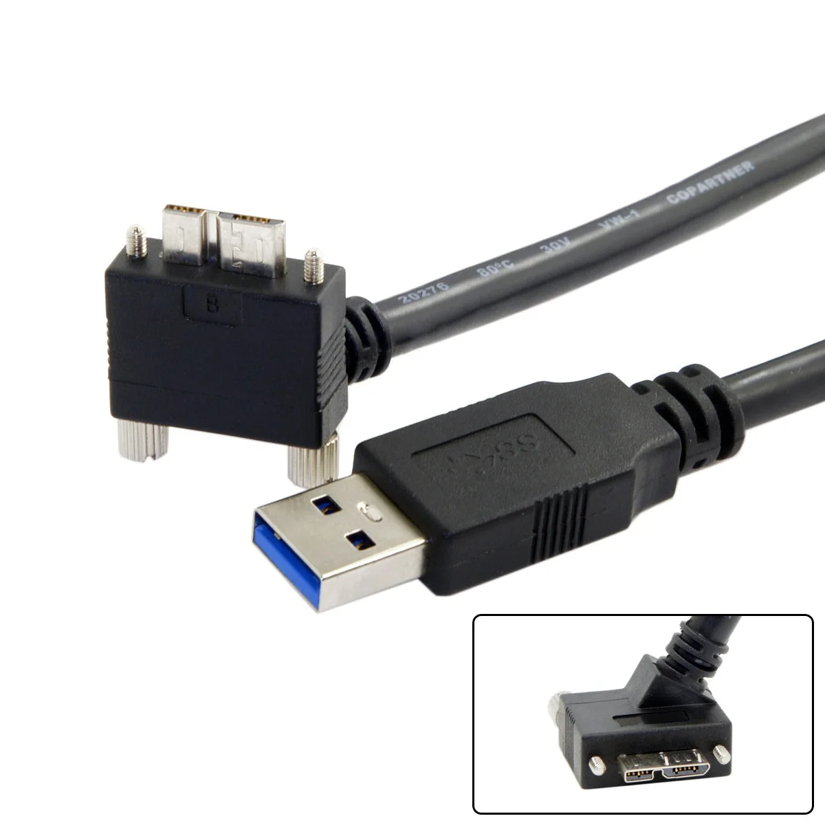 Xiwai Chenyang  USB 3.0 to 30 Degree Slant Angled Micro USB Screw Mount Data Cable  1.2m for Industrial Camera