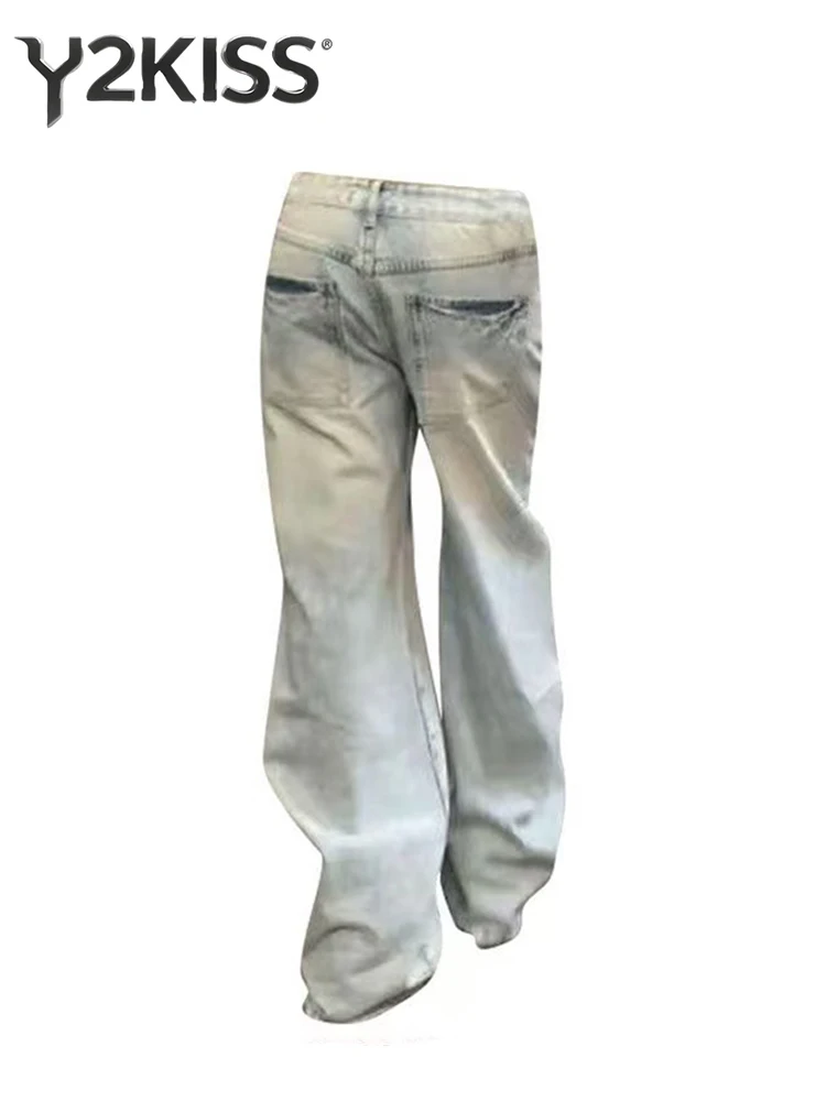 Women's Baggy Jean Punk Grunge Bleach Denim Pants Boyfriend Y2K Japanese Harajuku Wide Fit Jeans American Retro Streetwear Tide