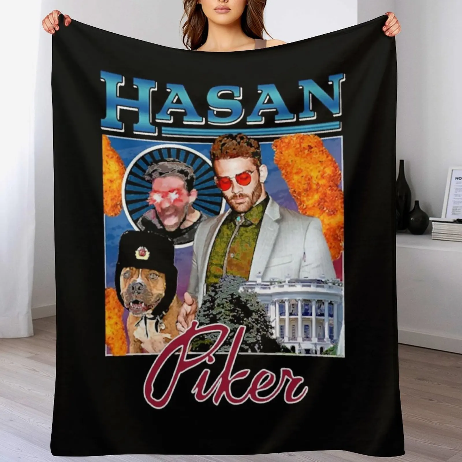 Vintage Hasan Piker Journalist Awesome Game Throw Blanket