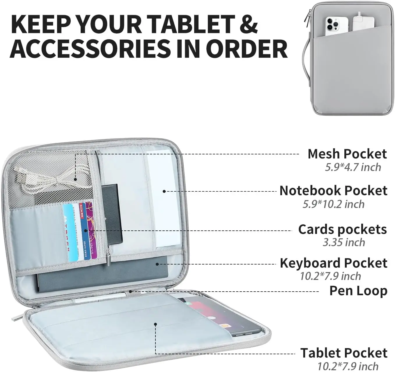 حقيبة حمل بمقبض للكمبيوتر اللوحي مقاس 9-11 بوصة مع حزام كتف يناسب iPad Pro 11 بوصة، iPad 10th 10.9، iPad Air 5/4th 10.9