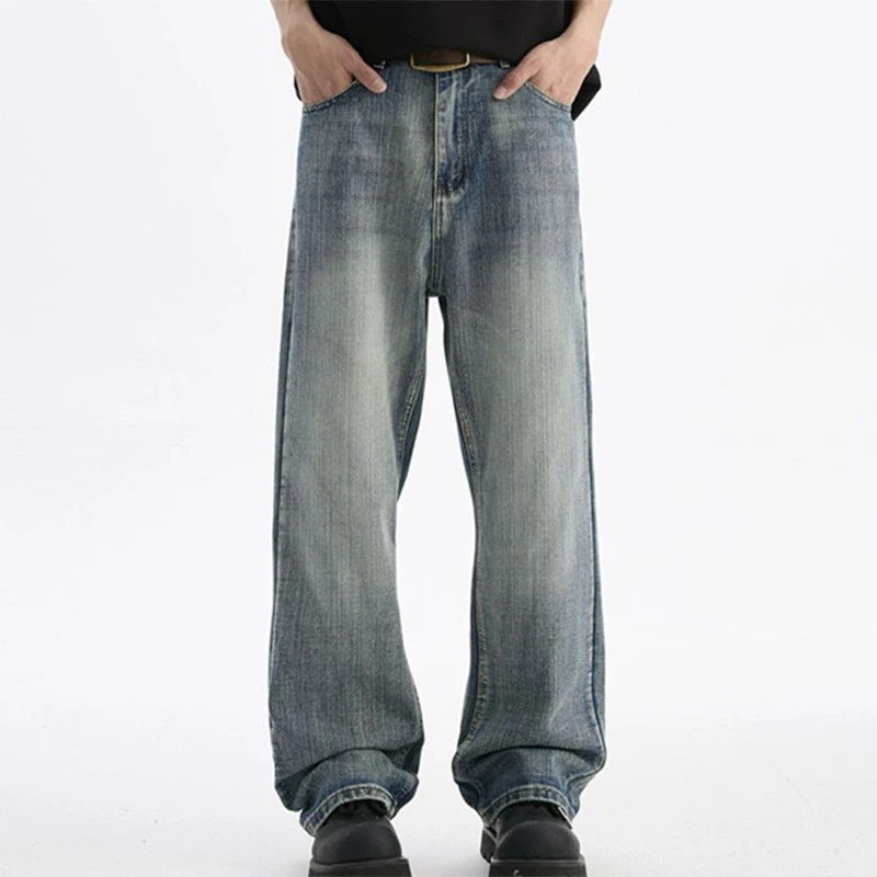 New Men's Straight Leg Jeans Retro Blue White Classic Retro High Street Style Y2K Youth Daily Leisure