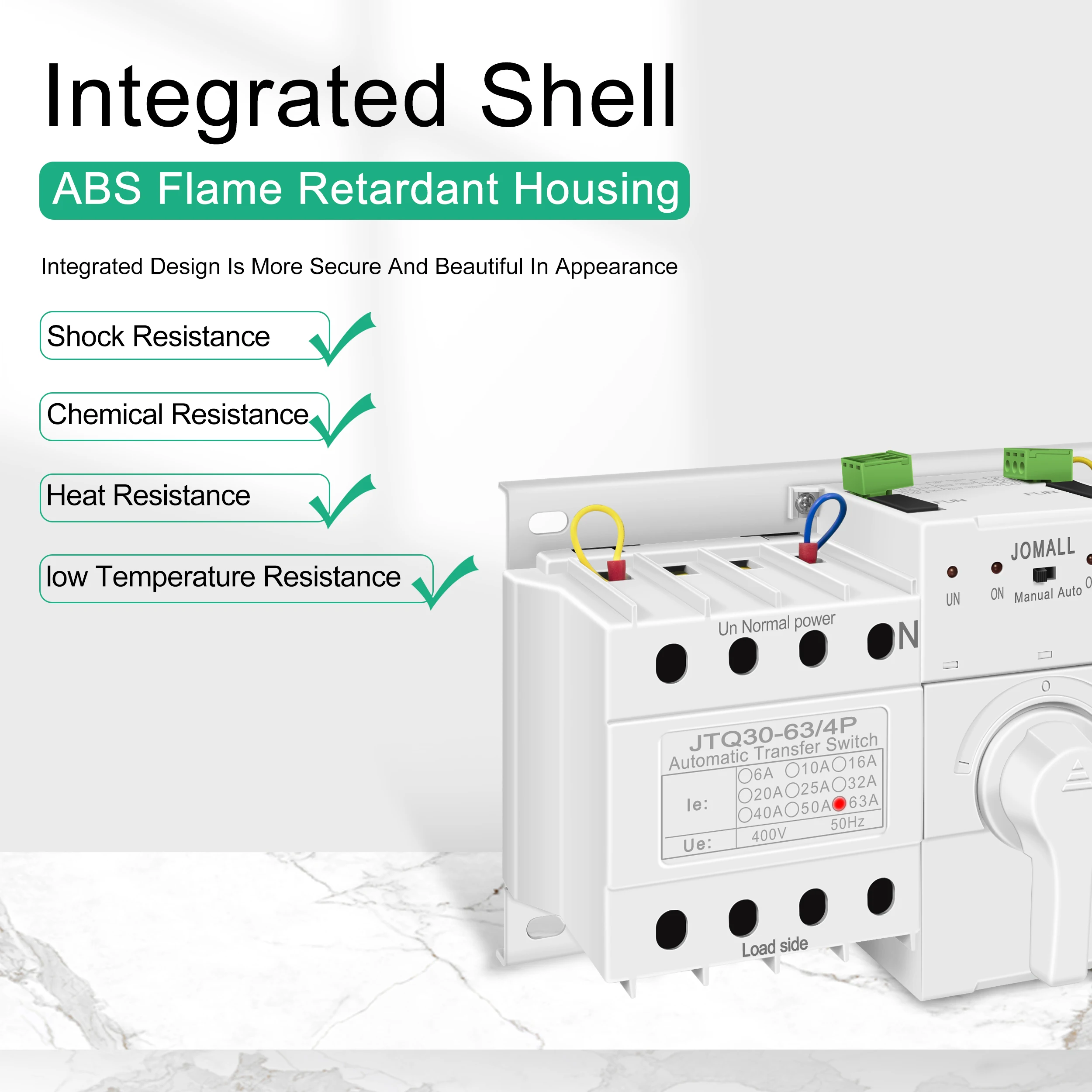 Imagem -06 - Mini tipo Interruptor de Transferência Automática do Ats Mudança sobre o Interruptor 220v 380v Pólo Frequência Avaliado 50hz 60hz 63a Novo