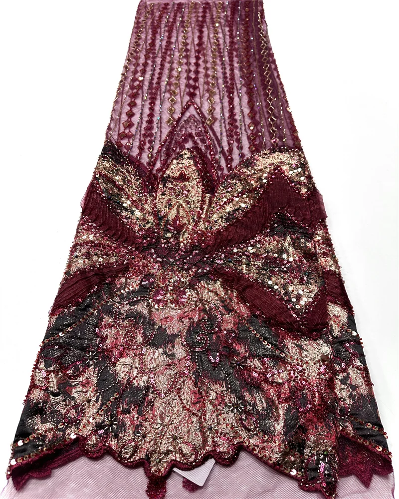 

African Sequins Beaded Groom Lace Fabric 2026 Luxury French Nigerian Embroidery Tulle Lace Fabric Party Dress Material