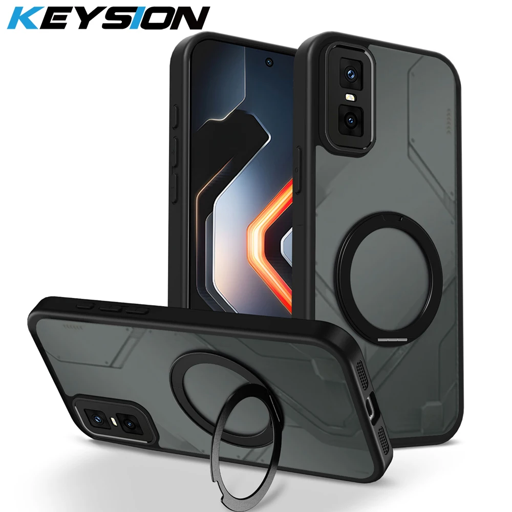 KEYSION 360°Rotating Ring Stand Magnetic Phone Case for Infinix GT 30 Pro 5G Matte Translucent Shockproof Cover for Infinix GT30