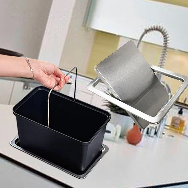 Can Large Capacity Garbage Bins Food Waste Disposal Recycling Baskets with Lid Embedded Trash Can Built-in Kitchen Sink Trash