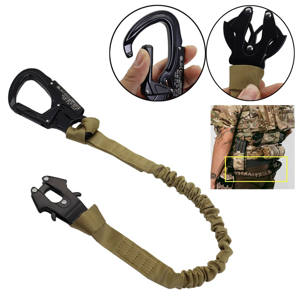 Cordão Tático de Retenção Pessoal com Fivela de Liberação Rápida, Corda Elástica de Segurança, Fivela de Suspensão Dupla para Navy Seal