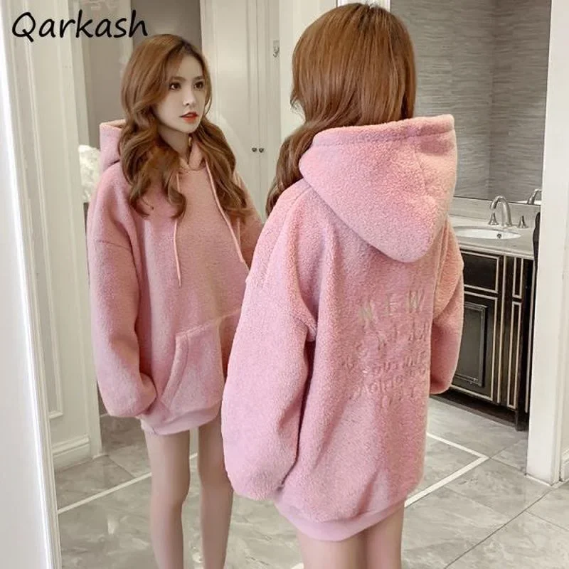 Bluzy damskie luźne 3 kolory z literami kieszeń kangurka Ulzzang studenci kobiety uniwersalne rekreacyjne proste unisex codzienne podstawowe ciepłe