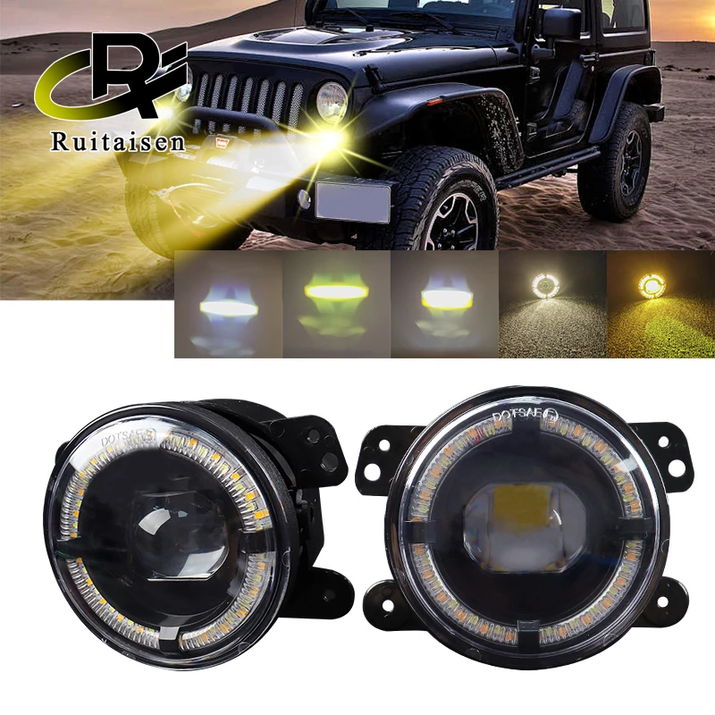 2Pcs 4Inch Led Fog Lights Halo Ring DRL Off Road Fog Lamp For Jeep Chevrolet Wrangler JK TJ LJ Dodge Journey 60W Yellow White