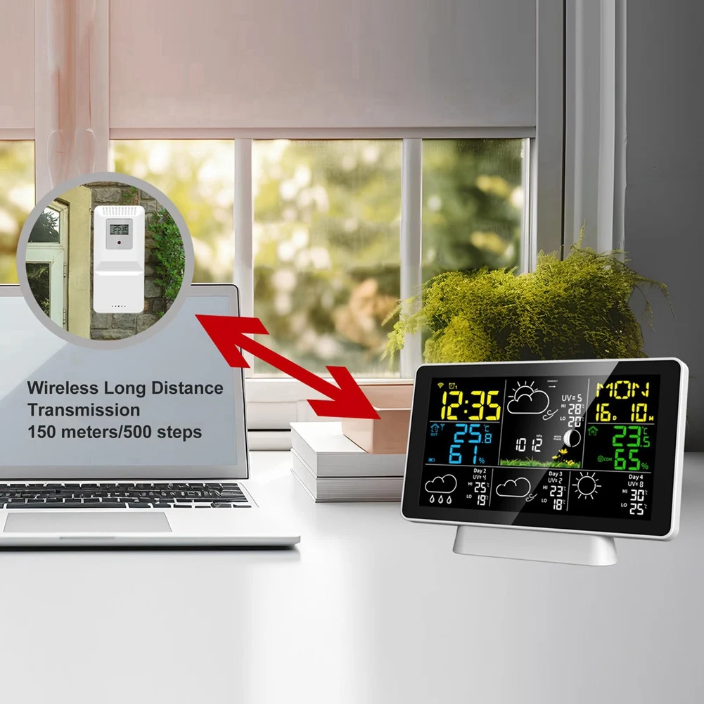 

AA84 Tuya Wi-Fi умная метеостанция умная метеостанция беспроводной термометр с 7,5-дюймовым цветным дисплеем британская вилка