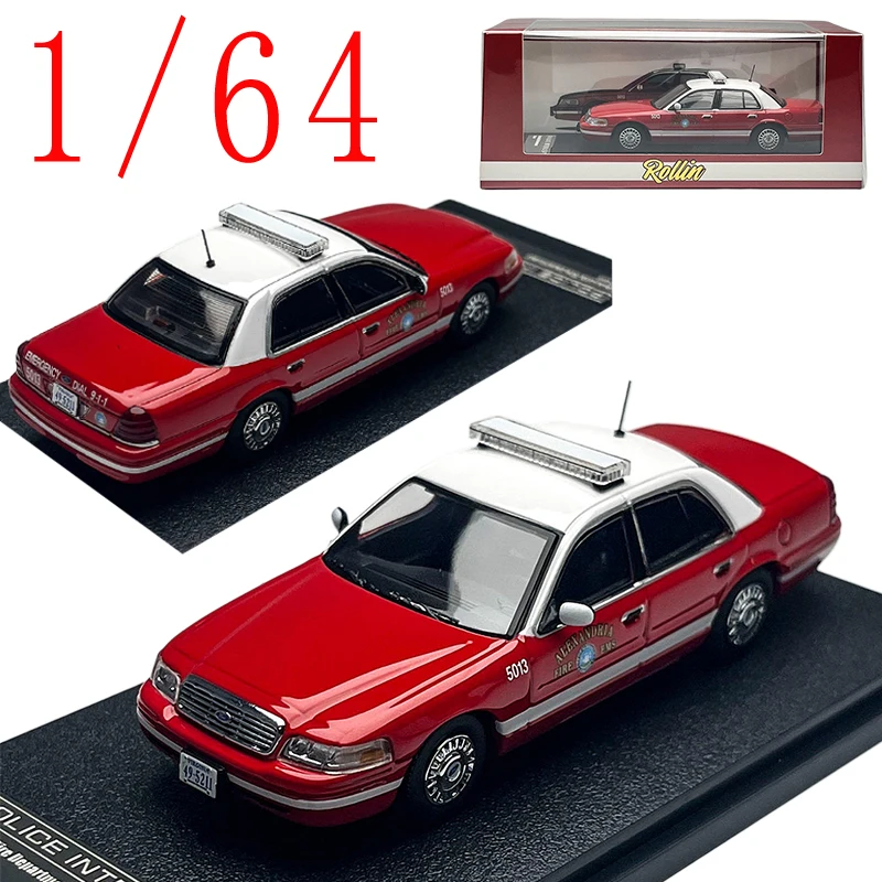 Rollin 1/64 Scale Victoria Crown CV EMS Alexander Fire Engine Diecast Model Car Alloy Play Vehicles Model Collection Decoration