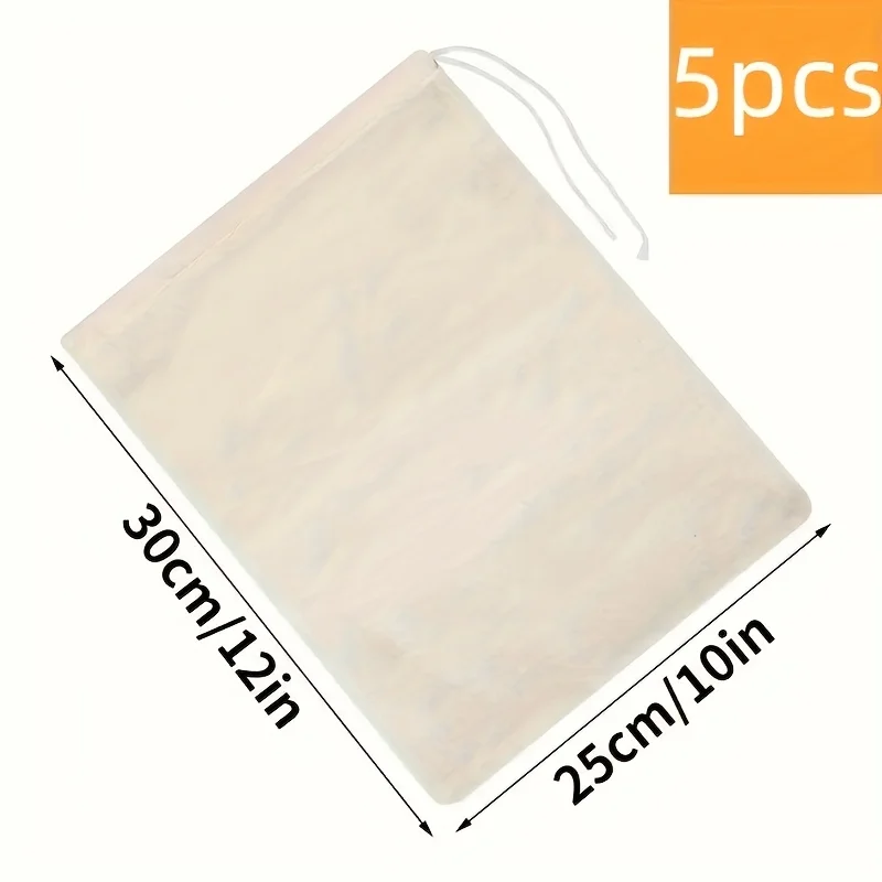 5 Pieces, Cheese Cloth Bag, Washable Cheese Cloth, Filter Cheese Cloth Bag, Unbleached Fabric Milk Filter, Reusable Tulle Bag, C
