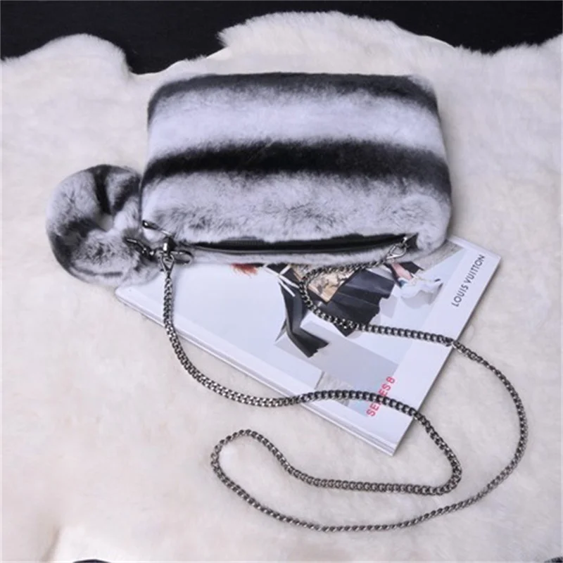 

New Real Fur Ladies Fur Bag Rex Rabbit Fur Elegant Ladies Clutch Bag Single Shoulder Crossbody Fashion Envelope Bag