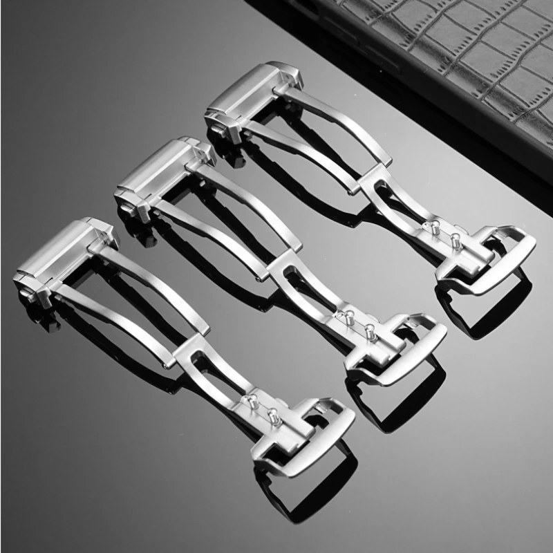 롱진용 18mm 조절 가능한 버터플라이 디플로이먼트 시계 버클 304L 솔리드 스테인리스 스틸 버클 메탈 클라스프 실버 시계 버튼