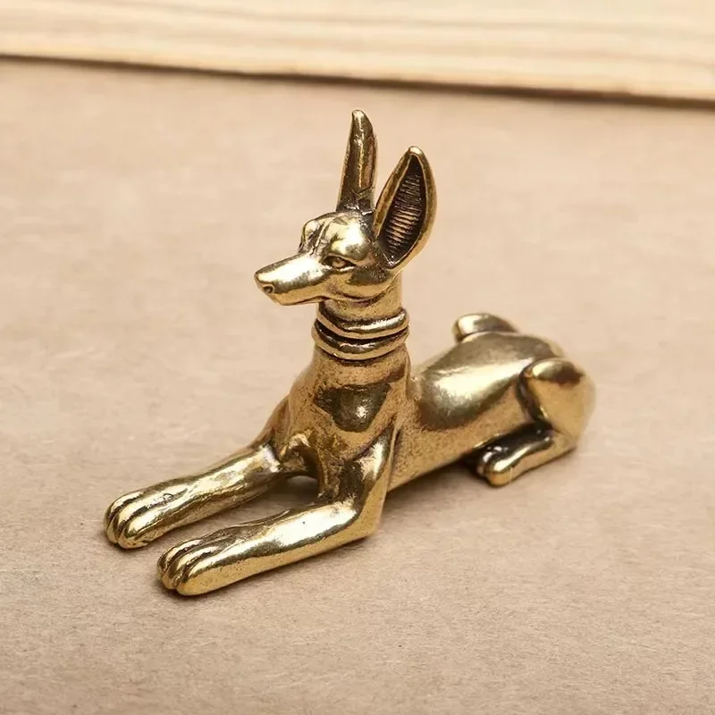 1Pc Vintage Brass Egyptian Pharaoh Hound Statue Exquisite Decor Ornament for Home Office Cafe Bookshelf Tabletop Art Craft