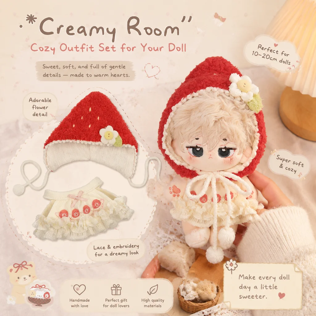 10cm No Attribute Cotton Doll Clothes Strawberry Cake Series Hooded Dress Sweet Cute Flower Decoration Gift For Doll Collectors