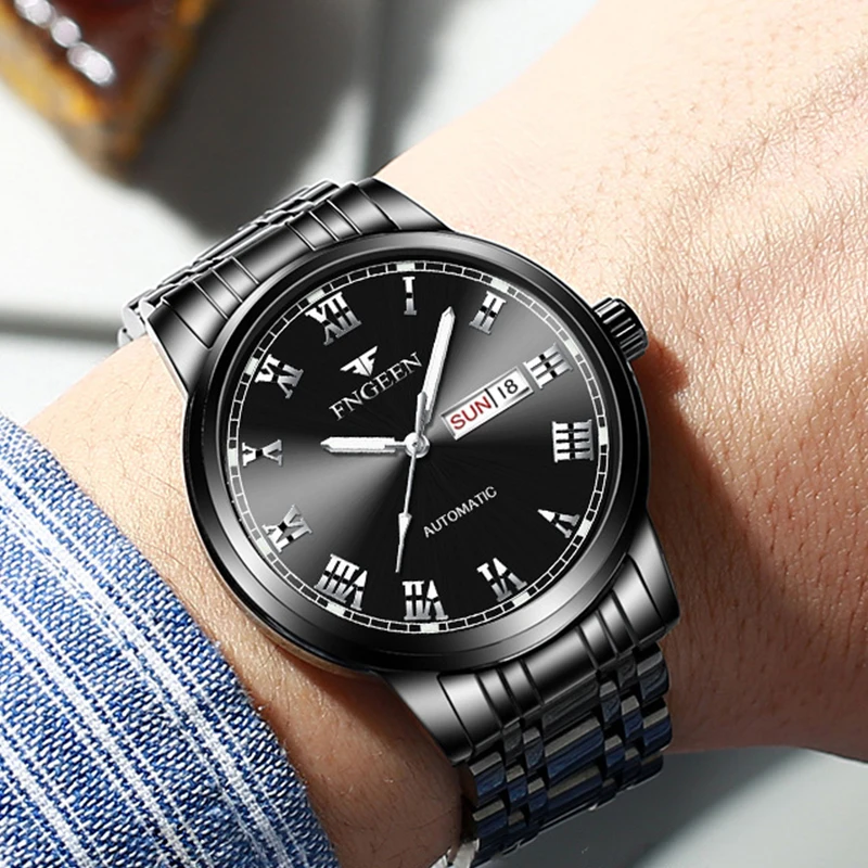 FNGEEN Brand Luxury Business Men Stainless Steel Watches Famous Brand Luminous Men Fashion Military Waterproof Quartz Wristwatch