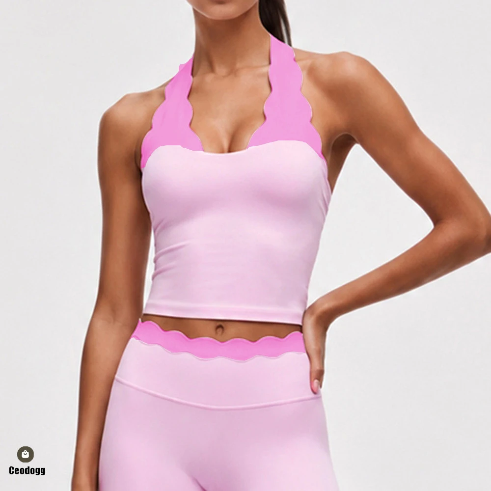 Women's Underwear Halter Neck Lace Top Contrasting Colors Shell Nude Feel Sports Fitness Wear Sexy Outfits Summer Yoga Bra XP49