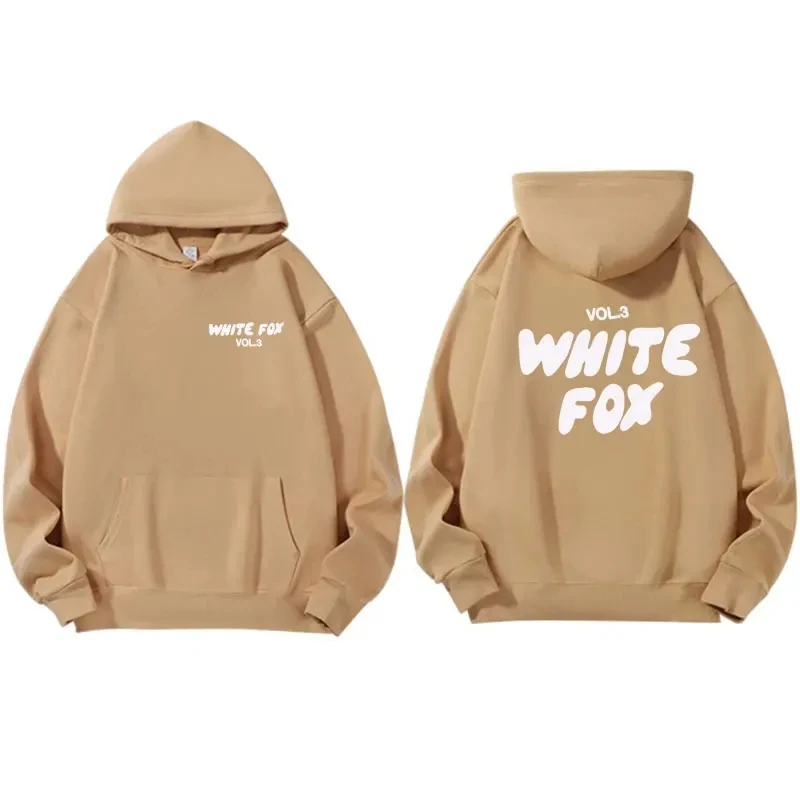 Women\'s white fox hooded sweatshirt loose fit wool thick printed with letters 2024