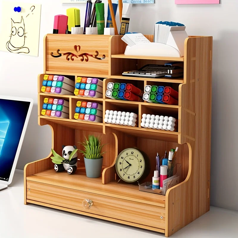 Wooden Desktop Large Capacity Storage Box, Desk Drawer Style Storage Rack, Easy to Install, Suitable for Storage Office, 1