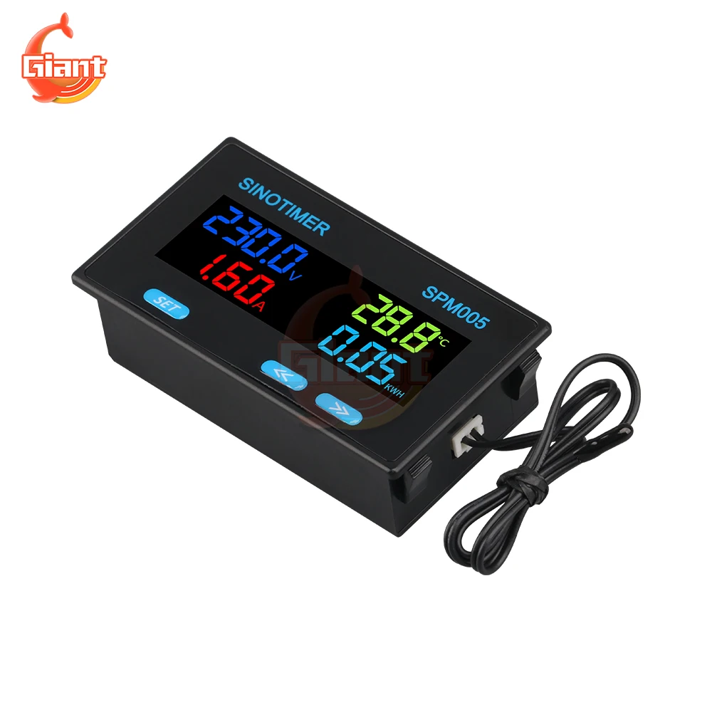 SPM005 AC60-300V Single-phase Digital Voltmeter Ammeter Power Electric Energy Meter Voltage Current Tester Temperature Monitor