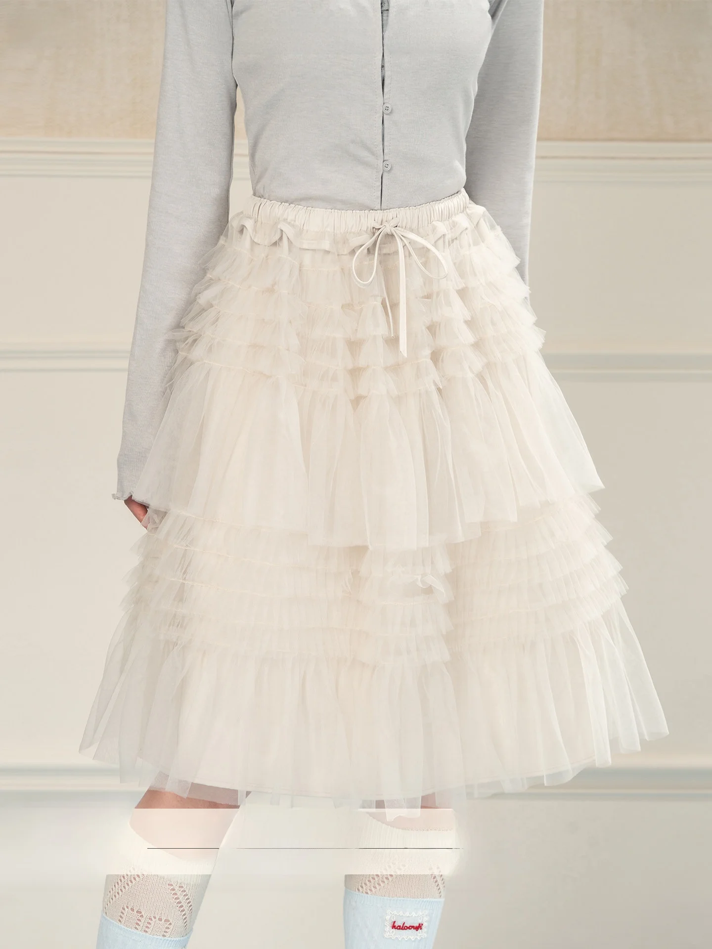 

Новая расклешенная юбка Heynew с эластичным поясом, женская весенняя юбка А-силуэта, белая тюлевая юбка, юбка-тортик, с кружевной отделкой, повседневная, элегантная