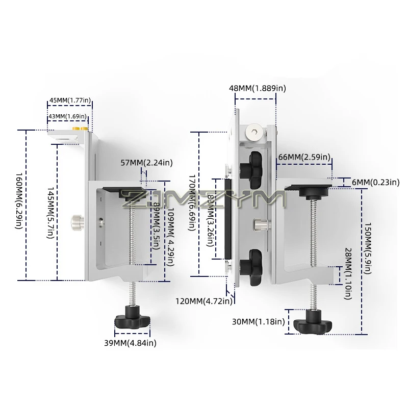 Quick Screw Guide Rail Clamp for MFT Table and Track Saw Guide Rail System, Max Clamping Depth 58mm, 3 Height