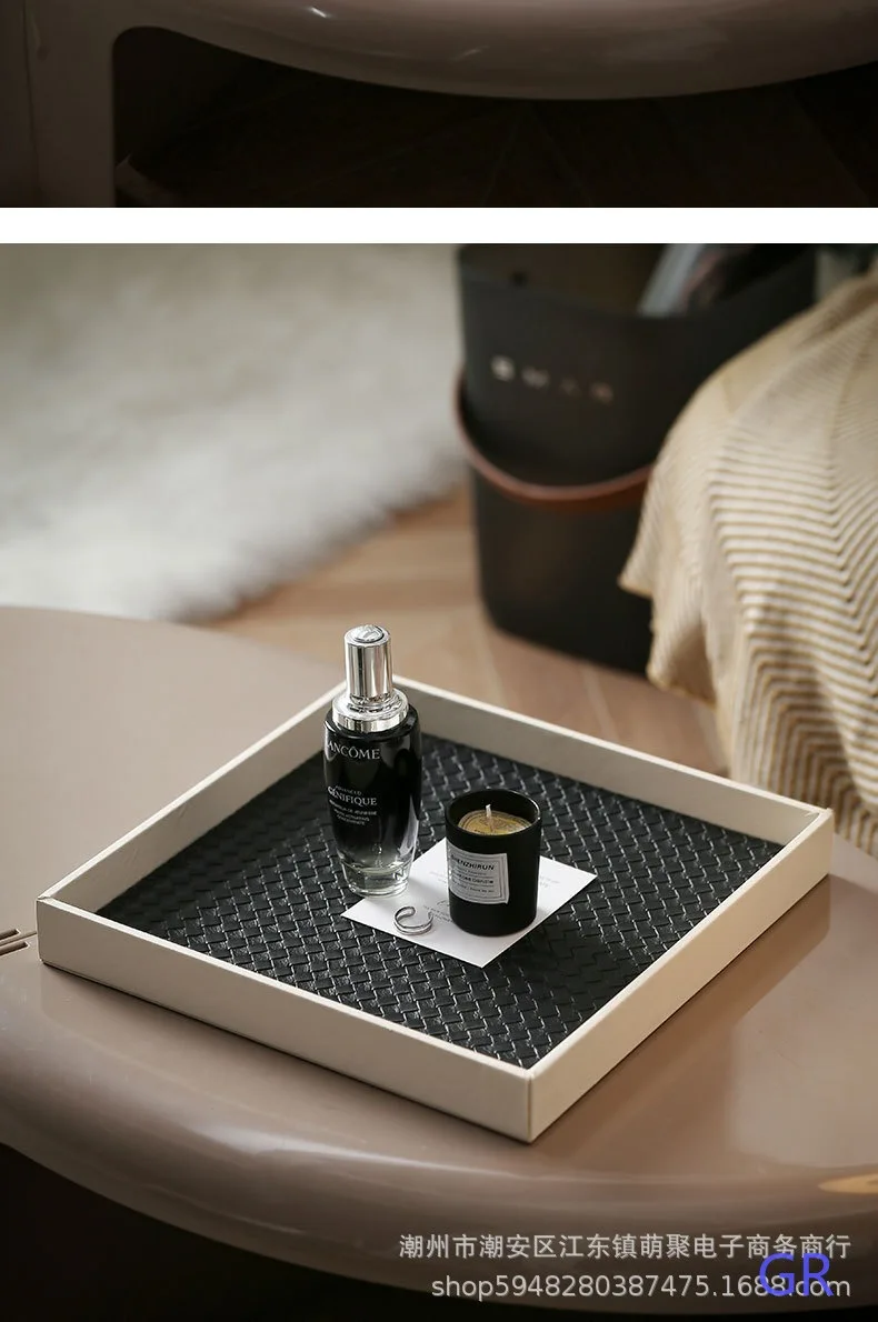 Luxury Leather Tray Square Decorative Storage Tray for Perfume Cosmetics Vanity Organizer