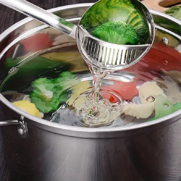 

Ложка-дуршлаг 2-в-1, 1 шт., с длинной ручкой, для дома, из нержавеющей стали, для приготовления пищи, кухонный инструмент для каш и супов