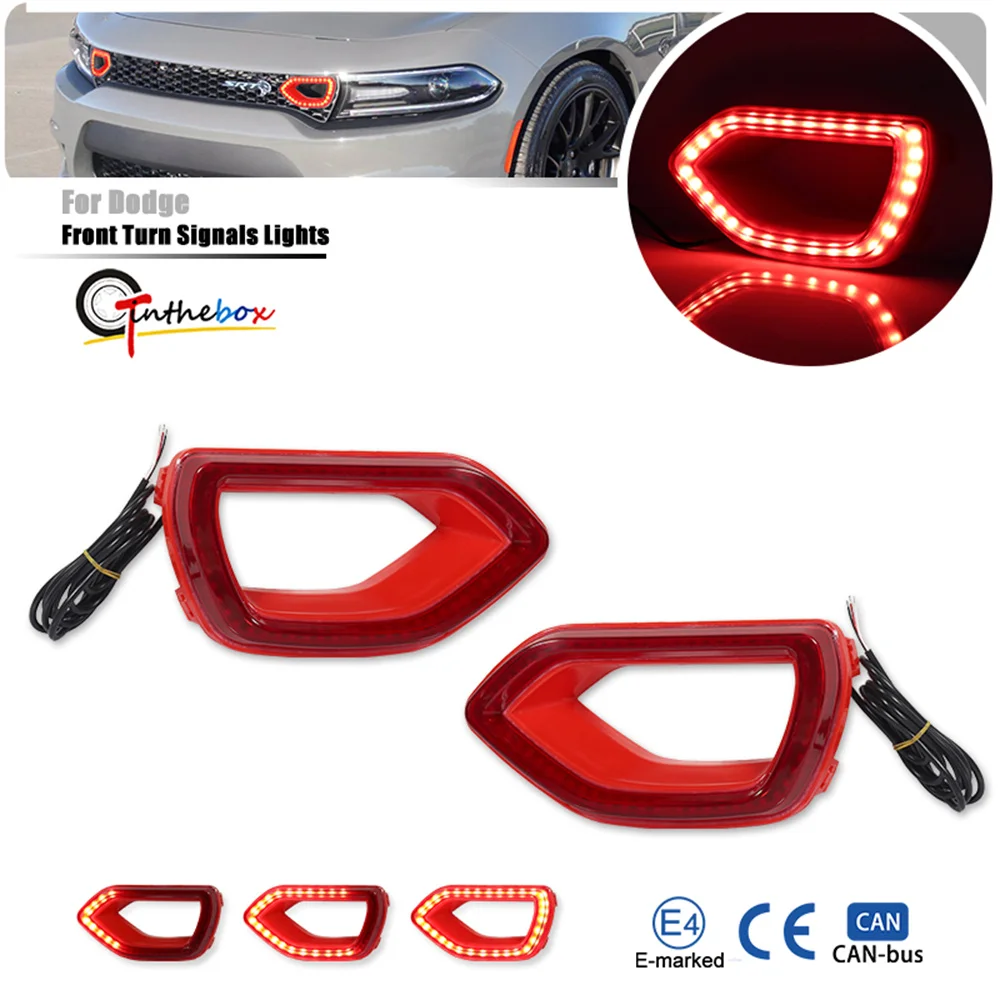 

Sequential Red LED Front Grill Turn Signal Light DRL Driving Light For Dodge Charger Daytona SXT R/T 17-21 & SRT Scat Pack 15-21