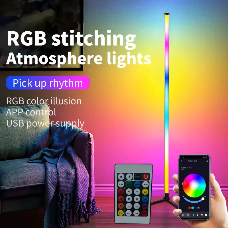 Smart  RGB Corner Floor Lamp with App & Remote Control, Dimmable LED Mood Light for Gaming Living Room Bedroom