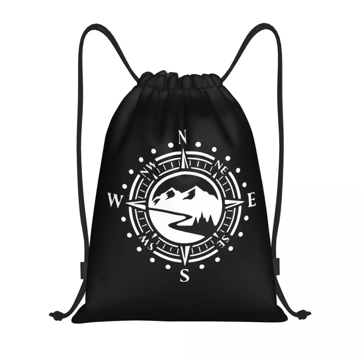 Navigate Mountain Adventure Compass Drawstring Backpack Sports Gym Bag for Men Women Training Sackpack