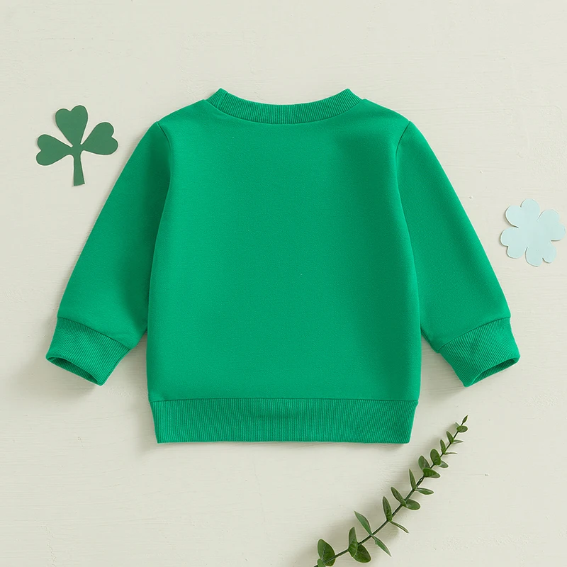 Toddler Boy Girl Sweatshirt Clover Letter Embroidery Crew Neck Long Sleeve Pullover Tops Irish Clothes