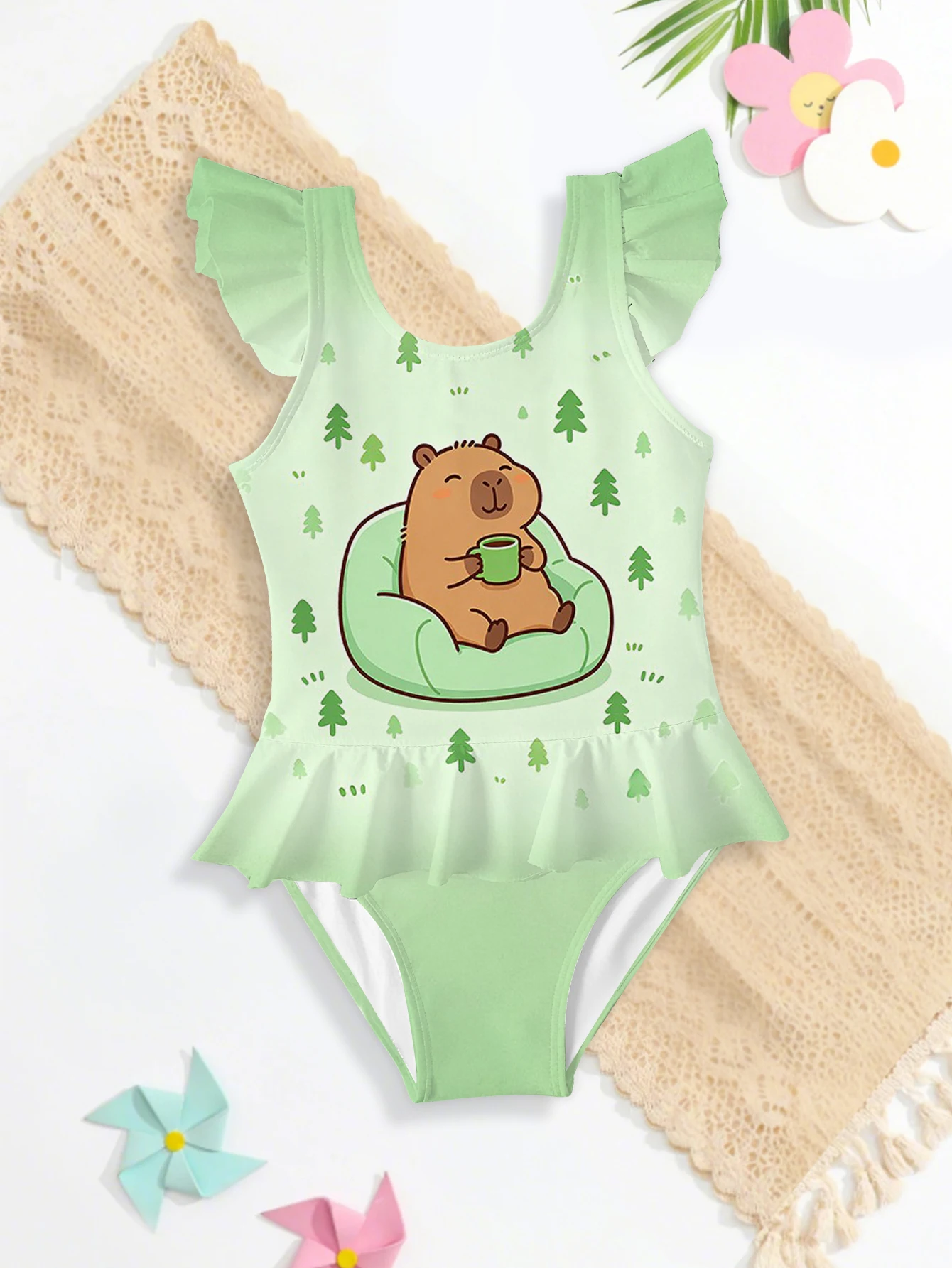 Girls' Summer Atmospheric Bear Fashionable Tight One-piece Swimsuit