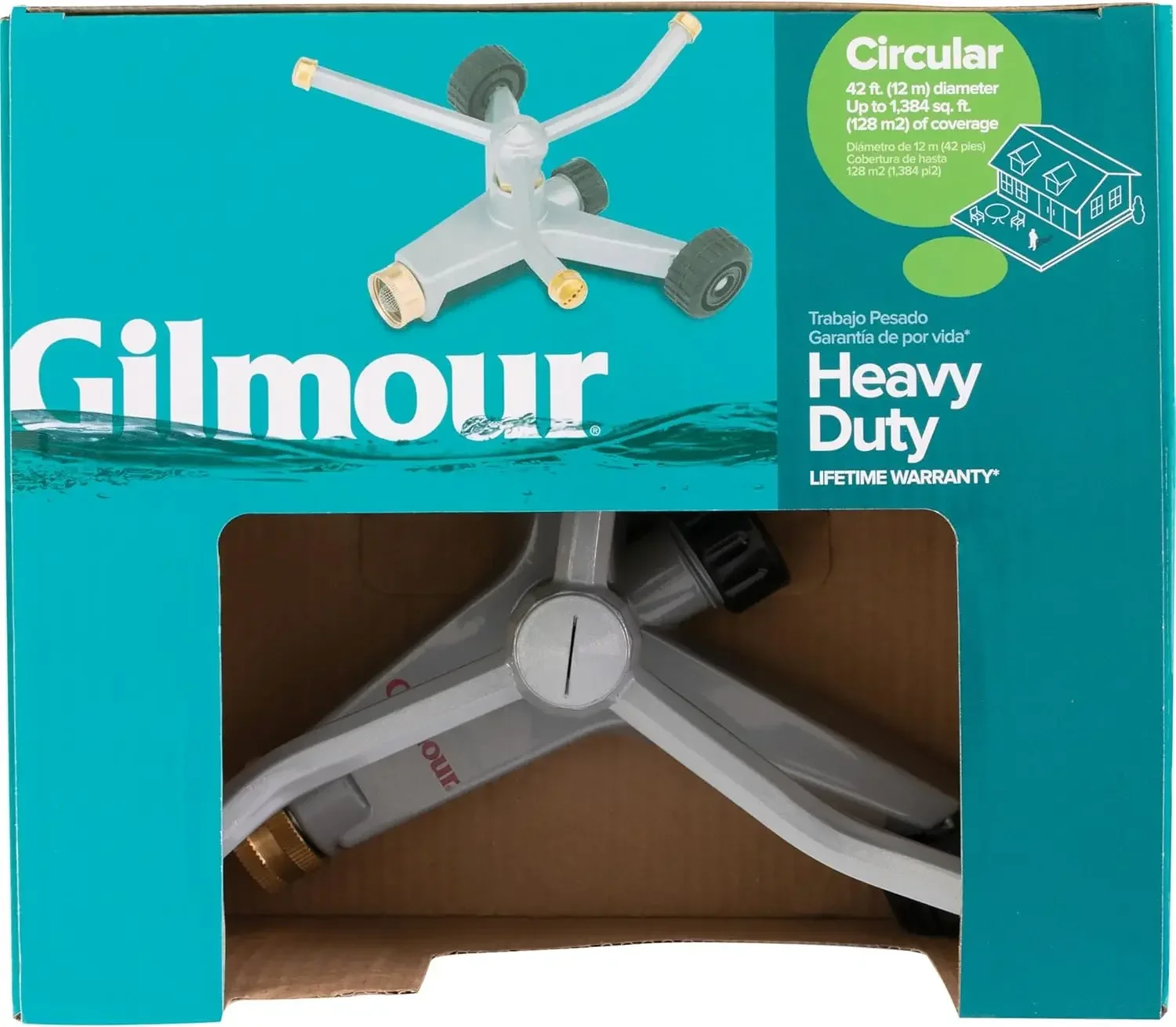 Hochleistungs-Spinnsprinkler mit 692 Quadratfuß und Rädern, drehbarer Sprinklerkopf aus Metall für 360-Grad-Abdeckung in Blumenbetten