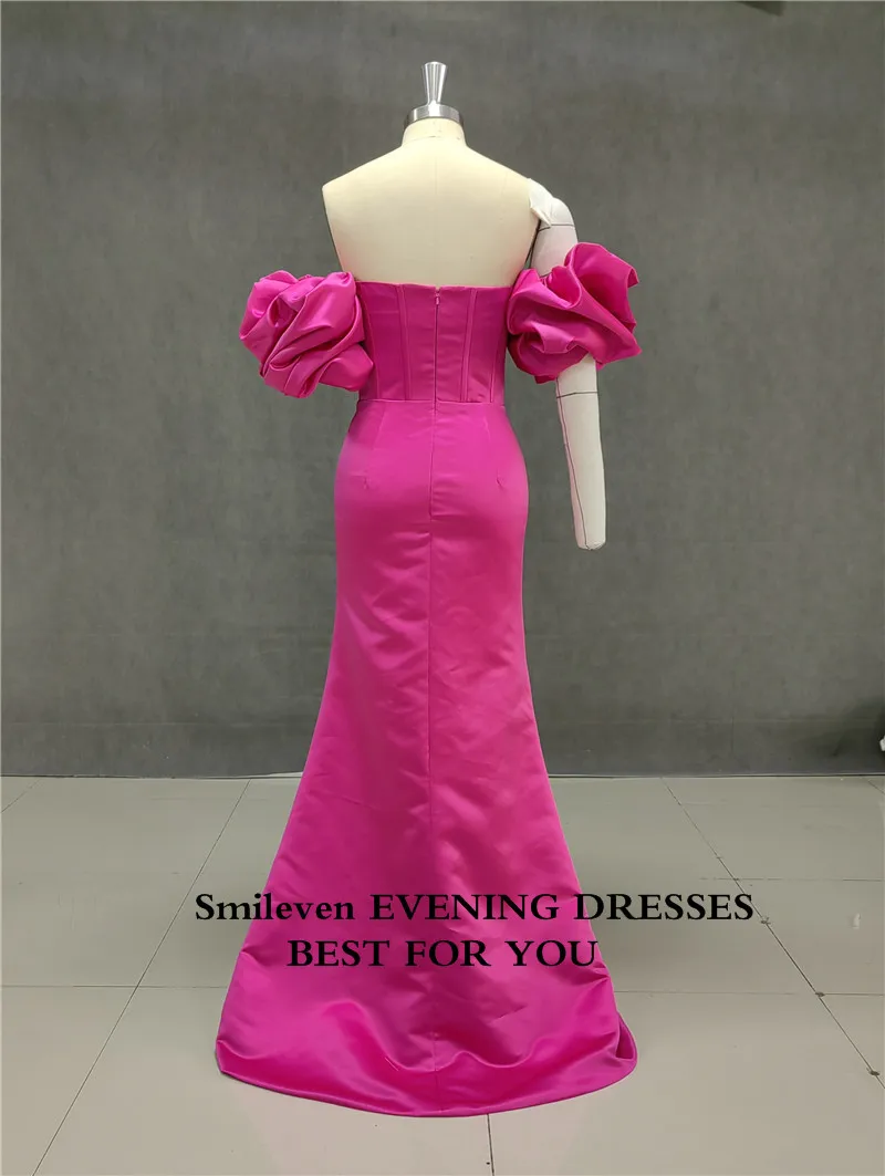 Smileven Hot Pink Sweetheart Neck Evening Dresses Satin Prom Dresses Side Split Arabic Special Occasion Dresses Party Gowns