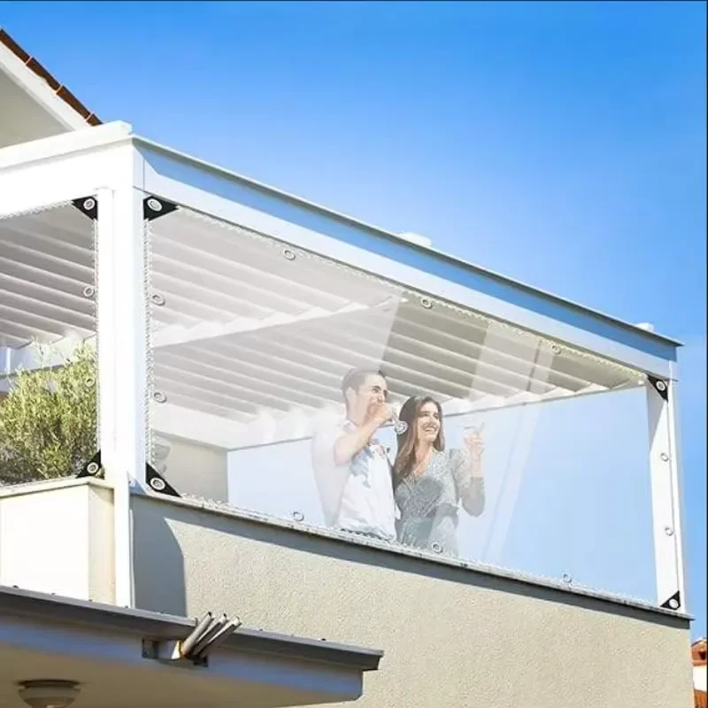 Waterproof Windproof Transparent Motorized PVC clear Outdoor Roller Blinds Roller Shades for Pergola Balcony Garage Terrace