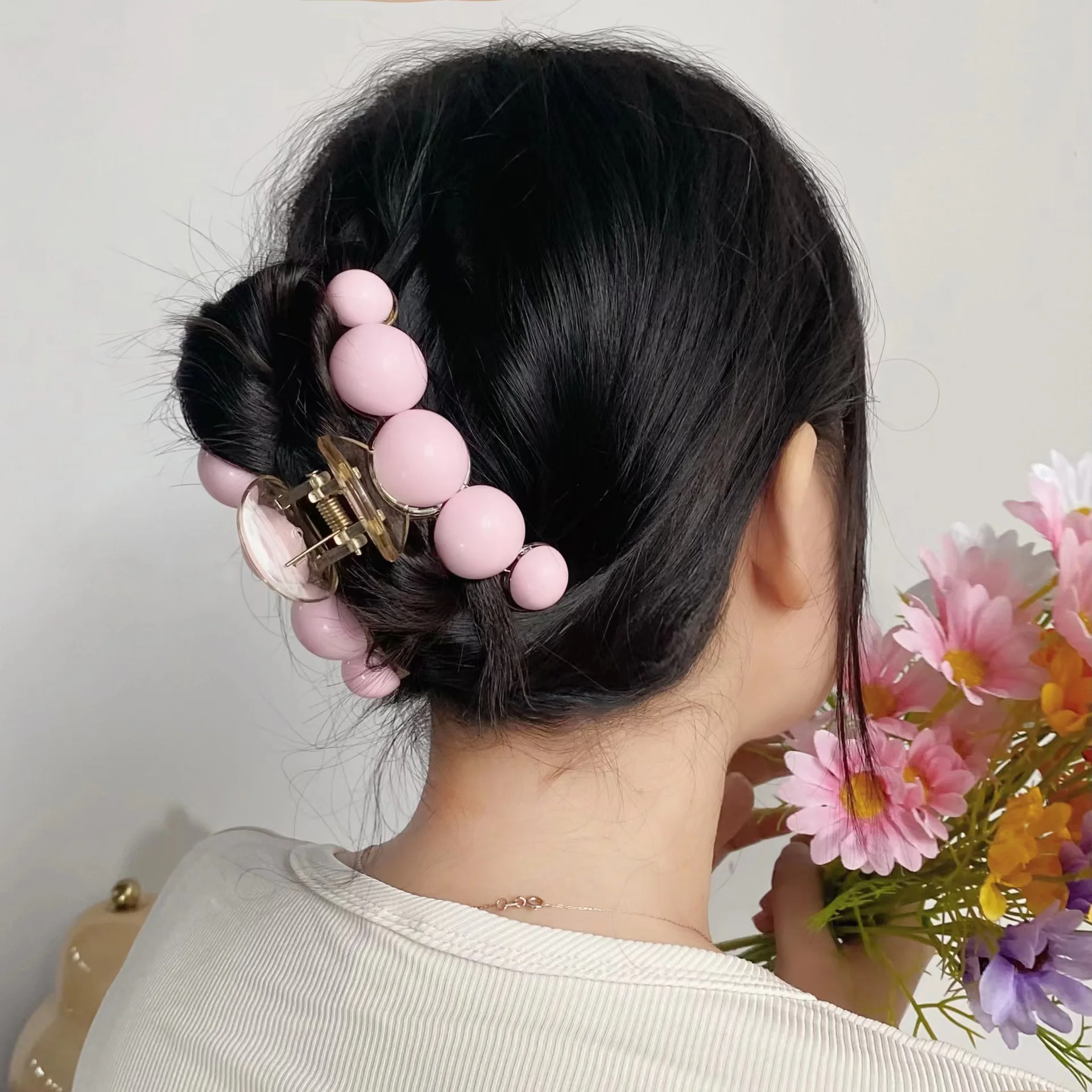1 Pcs Fashion Solid Pink White Round Ball Hair Claws For Women Girls Party Hair Accessories