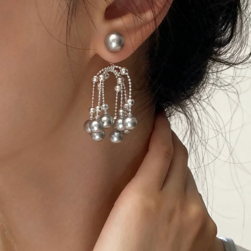 

2026 New Grey Pearl Long Tassel Pendant Earrings S925 silver needles For Women Elegant Pearl Temperament Earrings Jewelry