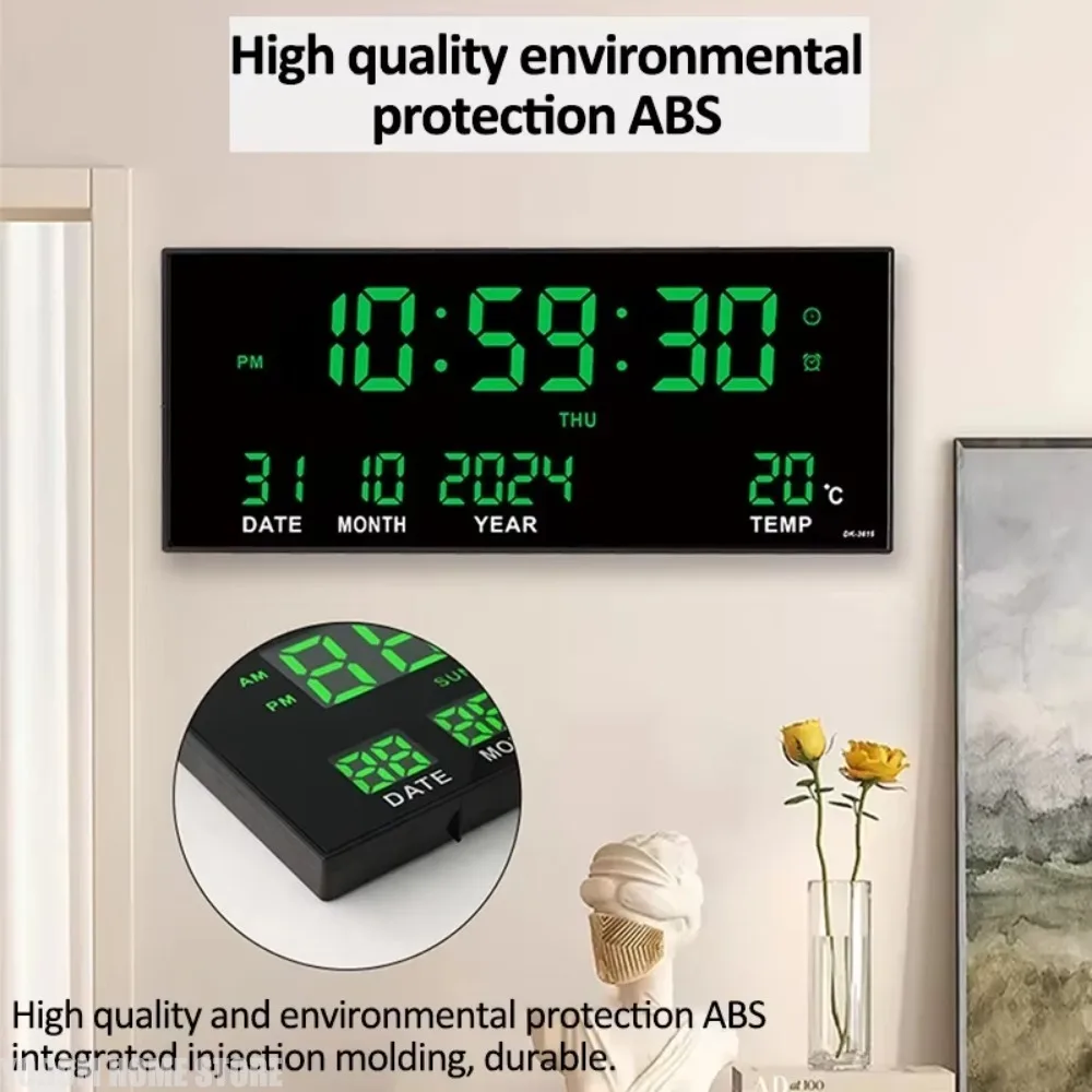 Digital Large Wall Clock Alarm Temperature Date Calendar Display 8 Sets of Alarm Clocks 14'' Electronic LED Clock Plug in Use view 3