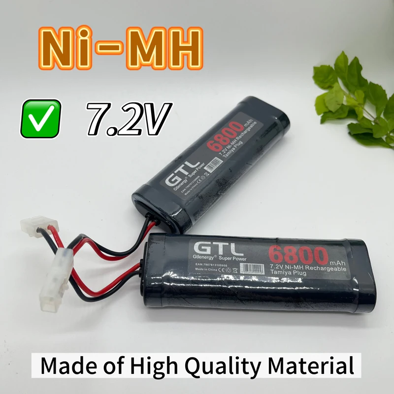 Gtlenergy 7.2V 6800mAh Bateria recarregável com tampa alta para carro/caminhão RC, de longa duração, super potência, conectores estilo Tamiya