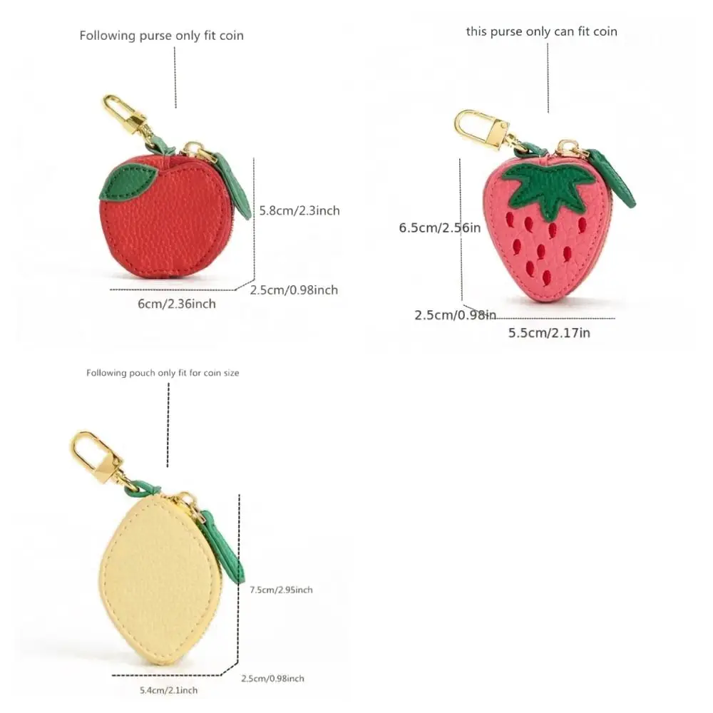 Fashion Design Cute Fruit Shape Coin Purse PU Leather Strawberry 's Coin Pouch Exquisite Lemon Bag Keychain Pendant Storage Bag