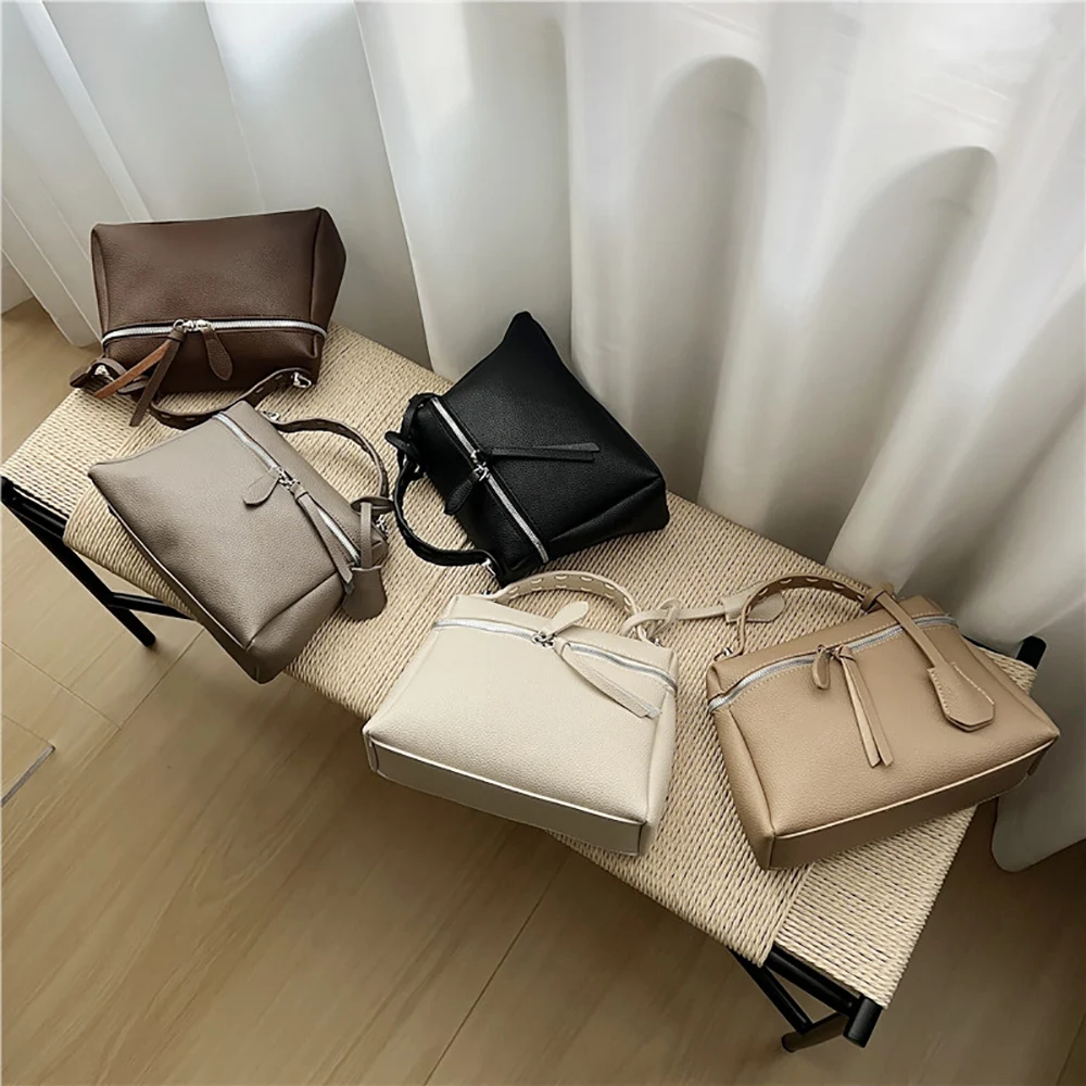 High Grade Lychee Pattern Pu Crossbody Bag for Women Korean Ins Chic Solid Color Handbags Square Commute Soft Shoulder Bags