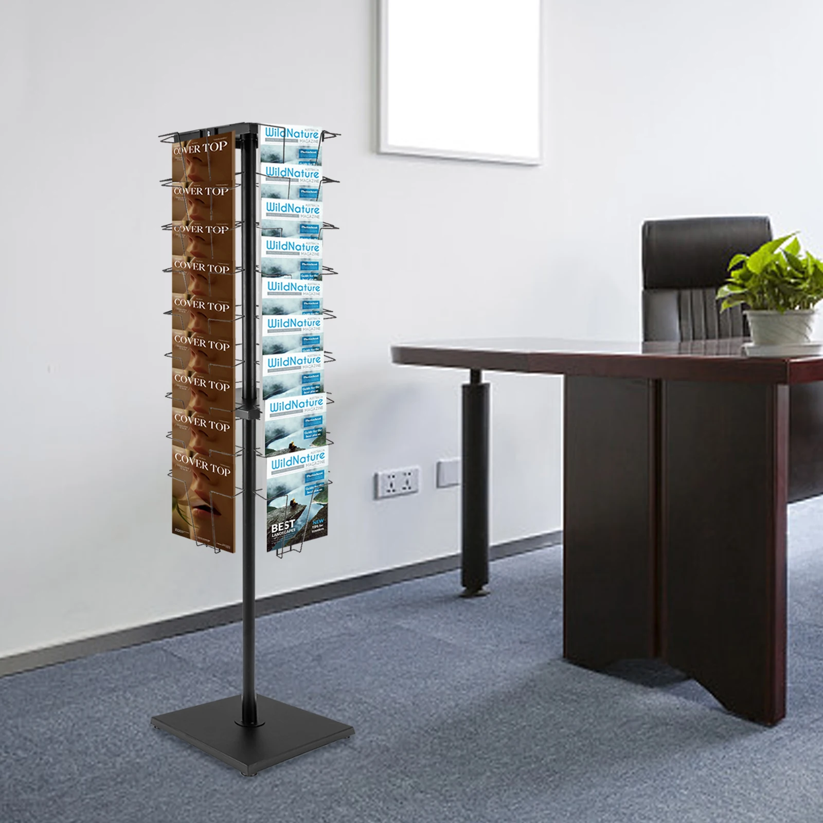 63 Polegada suporte de exibição de folheto rotativo, rack de revista destacável com 36 bolsos, suporte de chão de exibição de literatura para estantes