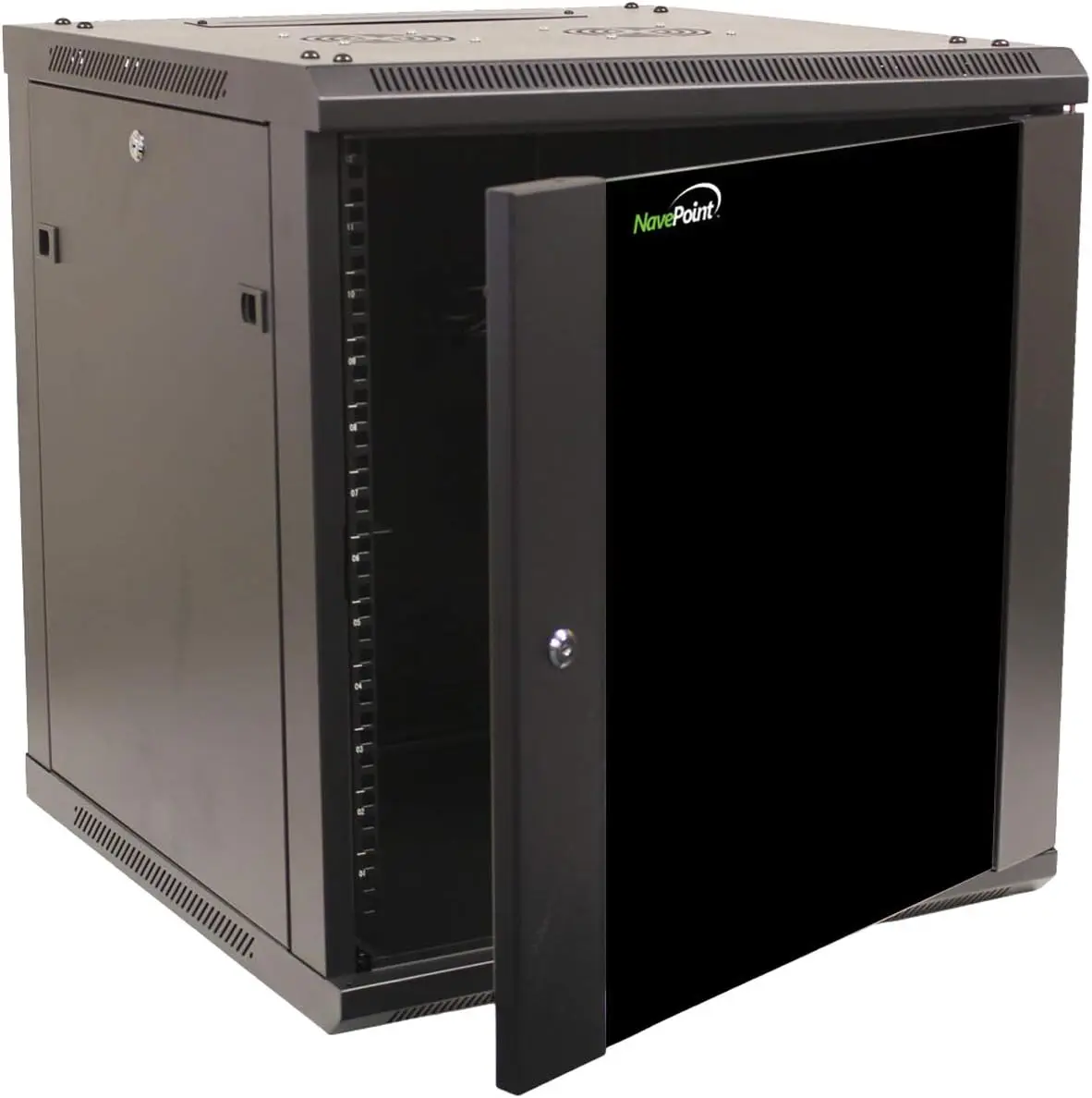 12U  Cabinet Wall Mount Rack Enclosure Includes 2 Fans, Locking Glass Door, Removable Side Panels – 12U Network