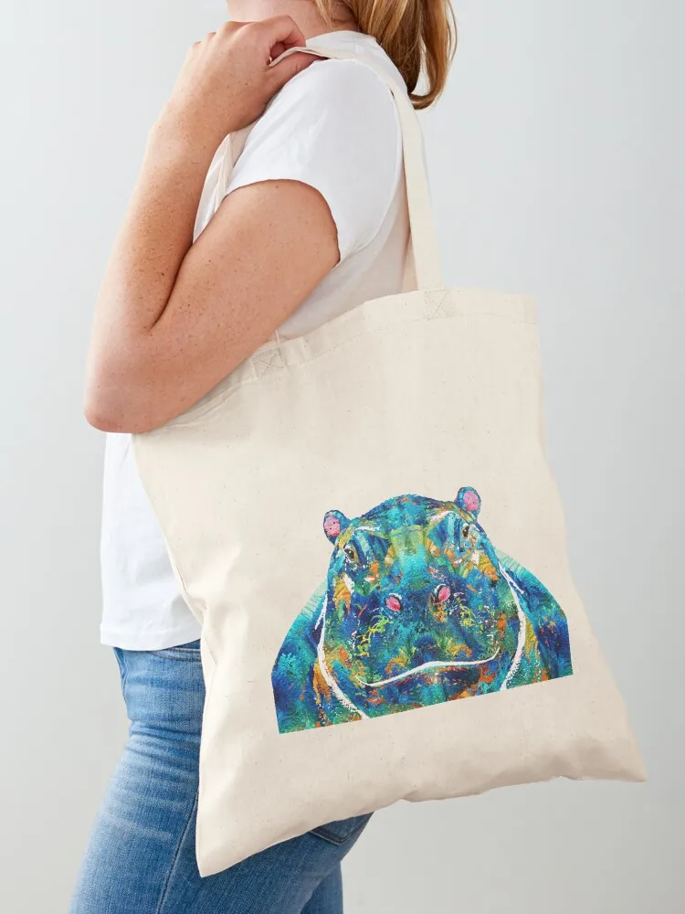 Hippopotamus Art - Happy Hippo - By Sharon Cummings Tote Bag supermarket folding bag shopper bag women Canvas Tote