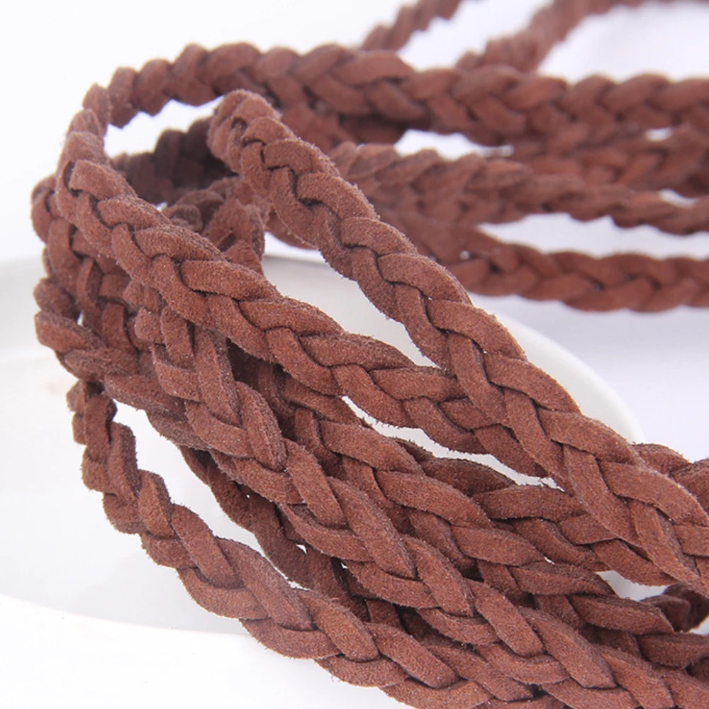 Braided Suede PU Leather 5 Meters 6mm Colorful Textured Flat Leather Cord String Rope For DIY Necklace Bracelet  jewelry Making